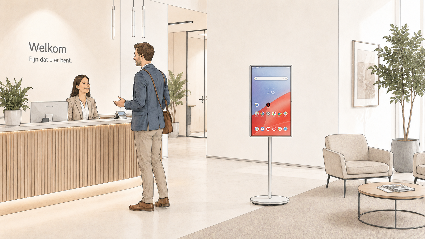 Illustratieve ontvangstruimte met Mobile Display